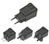 Konix Double Chargeur USB pour Smartphones et tablettes - Adaptateur Europe, UK, USA Inclus - Compatible dans Plus de 150 Pays - Noir