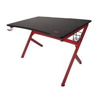 Konix Drakkar Bureau Gaming Frigg 115 x 73,5 x 76 cm en Forme de K - Fibre de Bois et Acier - Porte gobelet et Support Casque Inclus - Noir et Rouge