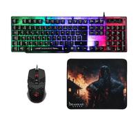 Konix Drakkar Pack d'accessoires gaming Barbarian pour PC - Clavier filaire AZERTY rétroéclairage LED - Souris filaire 102 g - Tapis de souris viking