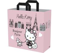 Konix Hello Kitty Sac cabas - Taille M 40 x 45 x 20 cm - Matière recy Motif Bonjour Paris - Rose