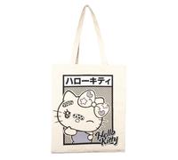 Konix Hello Kitty Sac Tote Bag à longues poignées - 38 x 42 cm - 100% polyester - Motif clin d'œil - Blanc
