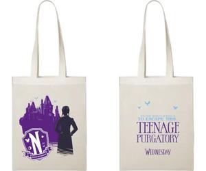 Konix Mercredi Sac Tote Bag à longues poignées - 38 x 42 cm - 100% polyester - Motif Teenage Purgatory - Blanc