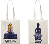 Konix Mercredi Sac Tote Bag à longues poignées - 38 x 42 cm - 100% polyester - Motif This Is Writting Time - Blanc