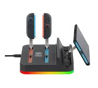 Konix Station de rechargement dock console + 2 manettes Nintendo Switch 2 - Éclariage LED RVB personnalisable - Compatible PlayStation Portal - Noir