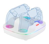 Konix Station de rechargement pour 2 manettes DualSense PS5 - Charge Rapide 3 Heures - Connecteurs magnétiques - 10 Effets Lumineux RVB - Blanc