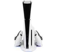 Konix Station de refroidissement Power Station Cool & Charge Dock console PS5 Slim - Support de charge 2 manettes DualSense - Éclairage RVB - Blanc