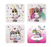Konix Dessous de verre Unik – Lot de 4 10,4×10,4 cm – Base liège antidérapante – Motifs licornes