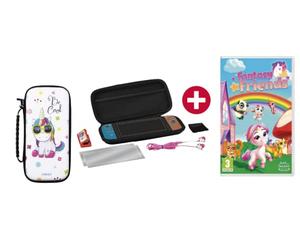 Konix Unik Pack Gaming Starter Kit + Fantasy Friends Nintendo Switch, Switch Lite et Switch OLED - Housse - Boîtier Jeux - Verre trempé - Écouteurs