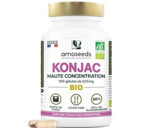 Konjac BIO Extra Fort | 625mg Glucomannane | 180 Gélules Vegan | Aide au contrôle du poids dans le cadre d’un régime hypocalorique | Qualité Supérieure
