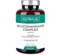 Konjac Glucomannane 3000mg Contribue à la Perte de Poids Dans Régime Hypocalorique - Bitartrate de Choline + Picolinate de Chrome Vitamines B3 D3-120 Gélules Végétales Glucomannan Complex Nutralie