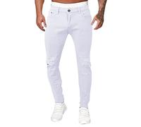 KonJim Jean skinny extensible pour homme - Taille haute - Jean skinny déchiré - Coupe ajustée - Tendance - Coloré et confortable, blanc, 52