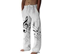 KonJim Pantalon sarouel pour homme avec imprimé notes de musique - Pantalon japonais d'été décontracté - Taille élastique - Pantalon de yoga - Pantalon de plage - Pantalon de plage - Pantalon de yoga