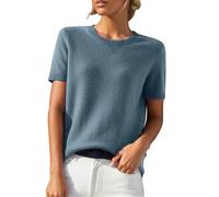 KonJim Pull tricoté à manches courtes pour femme - Col rond - Coupe ample - Léger - Pour le bureau, le travail, l'été, la plage, bleu ciel, XXL