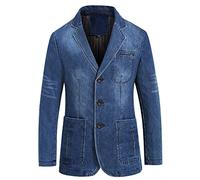 KonJim Veste en jean déchirée pour homme - Style western cowboy - Coupe ajustée - Style classique - Tendance - Effet vieilli - Manteau de travail boutonné à manches longues - Veste de camionneur