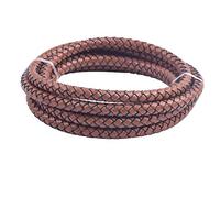 KONMAY Cordon en cuir véritable tressé, rond, 1,8 m x 8 mm, brun clair vintage (Vintage Tan)