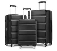 Kono 3-pièces Set de Bagages à Coque Dure ABS+PC Poignée Extensible Trolley de Voyage Léger avec Roues Pivotantes 360 Verrouillage TSA, Noir