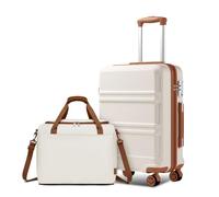 Kono 55cm Valise Cabine Set 2 Pièces avec Sac de Voyage Ryanair 40x30x20cm | Léger, Coque Rigide ABS+PC Robuste, Serrure TSA, 4 Roues Doubles 360°, Petite Valise Idéale pour Voyages en Avion, Crème