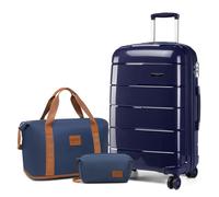 Kono 65cm Valise Rigide Trolley 4 roulettes avec Serrure TSA + Pliable Sac de Voyage pour Sport avec Trousse de Maquillage, Marine