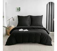 Kono DC-2 - Lot de 2 Housses de Couette et Taies d'Oreiller de 80 x 80 cm - en Microfibre Brossée - Fermeture Éclair - DC-2-135 BK