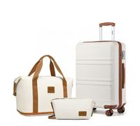 Kono Ensemble de 3 Valise de Voyage Rigide Bagage Cabine 65x44x25.5cm + Pliable Sac de Voyage avec Trousse de Maquillage, Crème