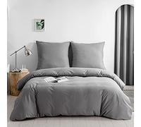 Kono Lot de 2 Housses de Couette en Microfibre brossée avec embrasses à Fermeture éclair et taies d'oreiller de 80 x 80 cm, avec Fermeture à Rabat, Gris, 135 x 200 cm + 80 x 80 cm x 1 pièce, DC-2 de