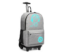 Kono Sac à Dos Chariot D'école 2 en 1 Sac Bagage Enfant Cabine avec Roulettes 30L Imperméable Anime Lumineux (Gris)
