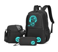 Kono Sac à Dos Scolaire Lumineux Ensemble 3 en 1, Sac d'École pour Garçons Anime avec Sac Bandoulière et Trousse, Sac à Dos pour Ordinateur Portable 15,6 Pouces Étudiants Adolescents Filles (Noir)