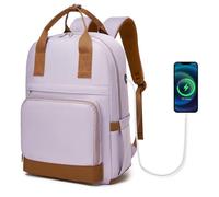 Kono Sac à Dos Ordinateur Portable 15,6 Pouces pour Femme, Sac Scolaire Grande Capacité Imperméable et Antivol pour Travail, École, Voyage (Violet/Marron)