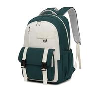 Kono Sac à Dos Scolaire Adolescents, Compartiment PC Portable 15,6 Pouces, Grande Capacité, Multi-Compartiments, Léger et Résistant, Déperlant, Pour Collège et Lycée, Filles et Garçons (Vert/Beige)