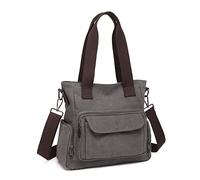Kono Sac Cabas Femme en Toile, Sac à Main Fourre-Tout Grande Capacité, Sac Bandoulière avec Poches Multiples, Sac Épaule Décontracté pour Travail, Courses, Voyage, Quotidien (Gris)