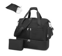 Kono Sac de Voyage Duffel Bag 32L résistant à l'eau avec Compartiment pour Chaussures Trousse de Toilette Bandoulière détachable Sac de Transport léger Bagage (Noir)