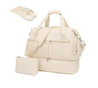 Kono Sac de Voyage Duffel Bag 32L résistant à l'eau avec Compartiment pour Chaussures Trousse de Toilette Bandoulière détachable Sac de Transport léger Bagage (Beige)