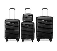 Kono Set 4 Valises Rigides Voyage 56/65/75cm avec Vanity Case TSA Noir | Polypropylène, Bagage Cabine, Tailles Moyenne et Grande, Roues Silencieuses 360°, Vanity Case Pratique, Voyages Famille