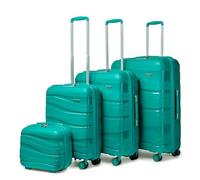 Kono Set 4 Valises Rigides Voyage 56/65/75cm avec Vanity Case TSA Turquoise | Polypropylène, Bagage Cabine, Tailles Moyenne et Grande, Roues Silencieuses 360°, Vanity Case Pratique, Voyages Famille