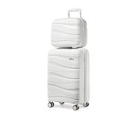 Kono Set de 2 Valise Cabine Rigide Valises de Voyage 55cm à 4 roulettes accompagné de Portable Vanity Case avec Serrure TSA（Blanc）