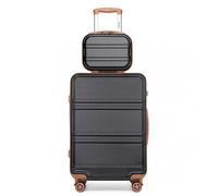Kono Set de 2 Valise de Voyage 51.5x38x21cm Valise Rigide ABS Bagage Cabine + Vanity Case à 4 roulettes et Serrure TSA, Noir/Brun