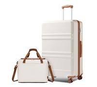 Kono Set de 2 Valises de Voyage 75x48x30 cm + Sac Ryanair 40x30x22 cm | Coque Rigide ABS+PC | 4 Roulettes 360° | Serrure TSA | Crème