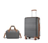 Kono Set de 2 Valises de Voyage Rigide Bagage Cabine 55cm à 4 roulettes avec Serrure TSA + Sac de Voyage Ryanair 40x20x25cm, Gris/Marron