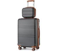 Kono Set de 2 Valises de Voyage Rigide Bagage Cabine à Main 55cm Légere à 4 roulettes avec Serrure TSA et Portable Vanity Case (Gris/Marron)