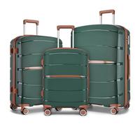 Kono Set de 3 Valise Rigide Soute Léger en Polypropylène avec Serrure à Combinaison TSA (Vert/Marron)