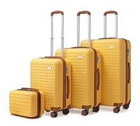 Kono Set de 3 Valise Soute 31/57/67/76cm ABS Rigide, Valise Vanity Case| Valise Cabine| Valise Moyenne| Grande Valise avec 4 roulettes 360° et Serrure TSA（Jaune）