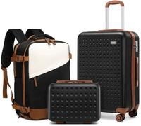 Kono Set de 3 Valises Cabine 55x38x24cm Valise de Voyage avec Vanity Case 4 roulettes et Serrure TSA + Sacs à Dos de Voyage, Noir