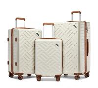 Kono Set de 3 Valises de Voyage (55/65/75cm) Valise Cabine Rigide Soute à 4 roulettes et Serrure TSA PC+ABS Durable Trolley, Crème