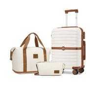 Kono Set de 3 Valises de Voyage 55cm Valise et 4 roulettes avec Serrure + Pliable Sac de Voyage avec Trousse de Maquillage, Crème