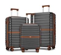 Kono Set de 3 Valises de Voyage Petite Moyenne Grande Rigide, Gris/Marron | Set de 3 Valises - Robuste, Léger, Se Range Bien, Idéal Pour Longs Trajets Et Prix Abordable.