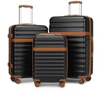 Kono Set de 3 Valises de Voyage Rigide ABS+PC Extensible, Noir/Marron | Anti-Rayures, 4 Roulettes Silencieuses 360°, Serrure TSA, Intérieur Bien Organisé, Idéal Voyages Famille, Idéal Femme