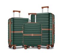 Kono Set de 3 Valises de Voyage Rigide Ensemble de Valise Petite Grande Moyenne (55/66/76cm) Trolley de Voyage, Vert Foncé/Marron