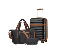 Kono Set de 3 Valises d'une Valise Cabine 55x40x20 Élégante Rigide à Roues Silencieuses et Serrure TSA, Un Sac de Voyage à Poche Imperméable et Sangle pour Valise, et Une Trousse de Toilette (Noir)