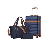 Kono Set de 3 Valises d'une Valise Cabine 55x40x20 Rigide, Bleu | Élégante, Sac Voyage Poche Imperméable, Sangle Valise, Trousse Toilette, Roues Silencieuses, Serrure TSA, Idéal Mixte