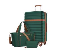 Kono Set de 3 Valises d'une Valise Grande Taille 75cm Extensible à Roues Silencieuses et Serrure TSA, Un Sac de Voyage à Poche Imperméable et Sangle pour Valise, et Une Trousse de Toilette (Vert)